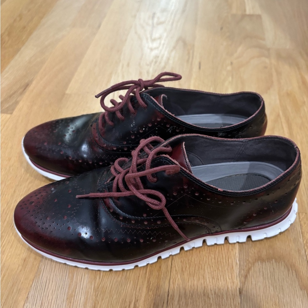 Cole Haan Zerogrand Oxford Leather Wingtip Dress Shoes - Burgundy - Women's 6.5